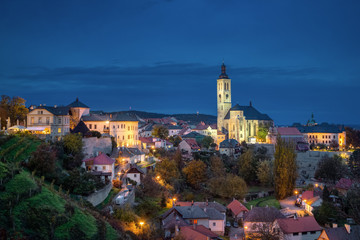 Kutna Hora, Czechia. Cityscape at dusk with Church of Saint James