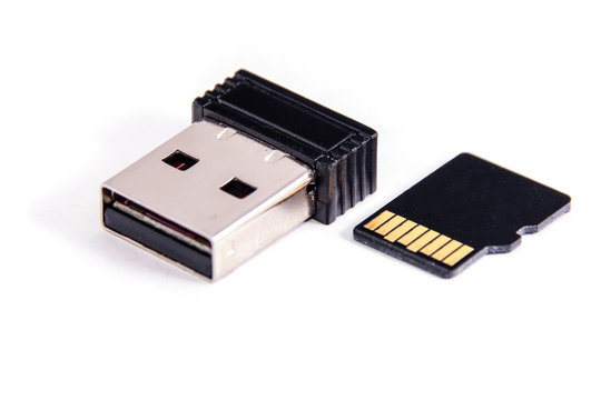two type usb memory stick microSD isolated