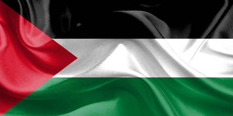 Palestine Flag. Waving Rippled Flags. 3D Realistic Background Illustration in Silk Fabric Texture