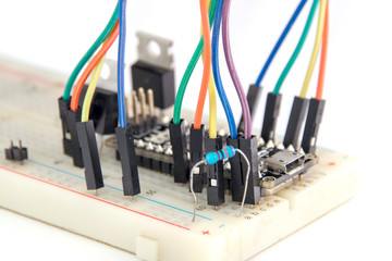 breadboard arduino nano prototyping board transistors resistors colored wires