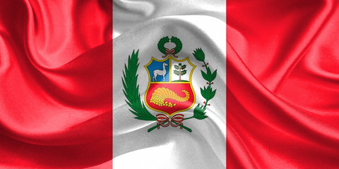 Peru Flag. Waving Rippled Flags. 3D Realistic Background Illustration in Silk Fabric Texture