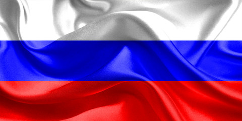 Russia Federation Flag. Waving Rippled Flags. 3D Realistic Background Illustration in Silk Fabric Texture