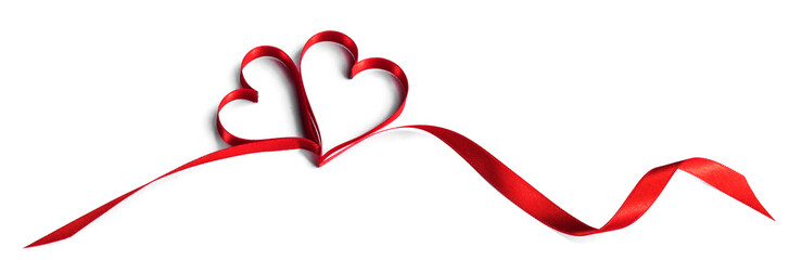 Red heart ribbon on white