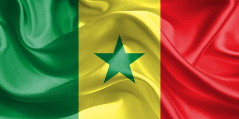 Senegal Flag. Waving Rippled Flags. 3D Realistic Background Illustration in Silk Fabric Texture
