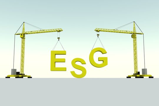 ESG Building Concept Crane White Background 3d Illustration