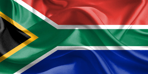 South Africa Flag. Waving Rippled Flags. 3D Realistic Background Illustration in Silk Fabric Texture