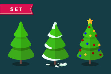 christmas trees flat design vector illustration set