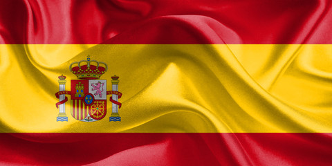 Spain Spanish Flag. Waving Rippled Flags. 3D Realistic Background Illustration in Silk Fabric Texture