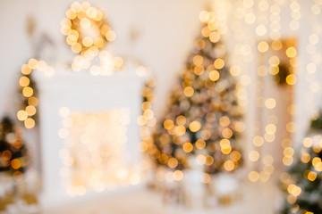 Christmas background with festive bokeh lighting, blurred holiday background