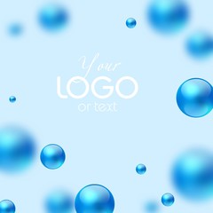 Blue pearls or beads on blur background. Drops of blue paint. Cosmetic or medical items.