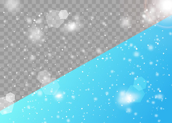 Realistic Snowfall Transparent Vector Background. Beautiful and Magic Bokeh Effect. Christmas Decoration. Xmas Festive Scene.