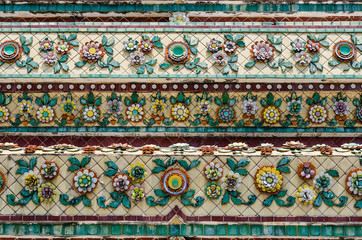 Thai Ornamental Pattern in Traditional Style is Decorated with Colorful Ceramic at Stupa of Wat Pho...