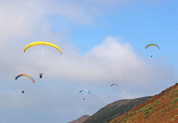 Paragliders flying above Rhossili