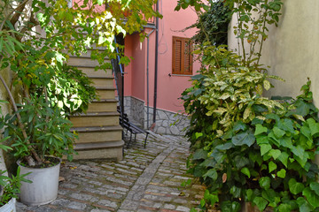 Fototapeta na wymiar Civitanova del Sannio, 11/23/2019. A narrow street among the old houses of a mountain village in the Molise region