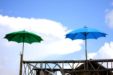 Obraz na płótnie Canvas umbrella and chairs on the beach
