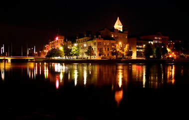 Fototapeta premium A Night View of the Town of Norrkoping, Sweden