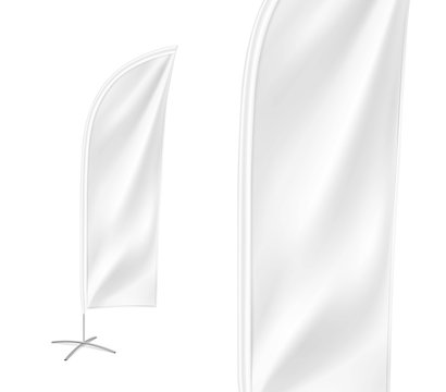 Empty feather banner flag mockup. Vector illustration on white background. Ready for your design. EPS10.	