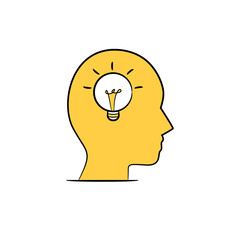 human head with idea bulb  for creativity concept yellow hand drawn