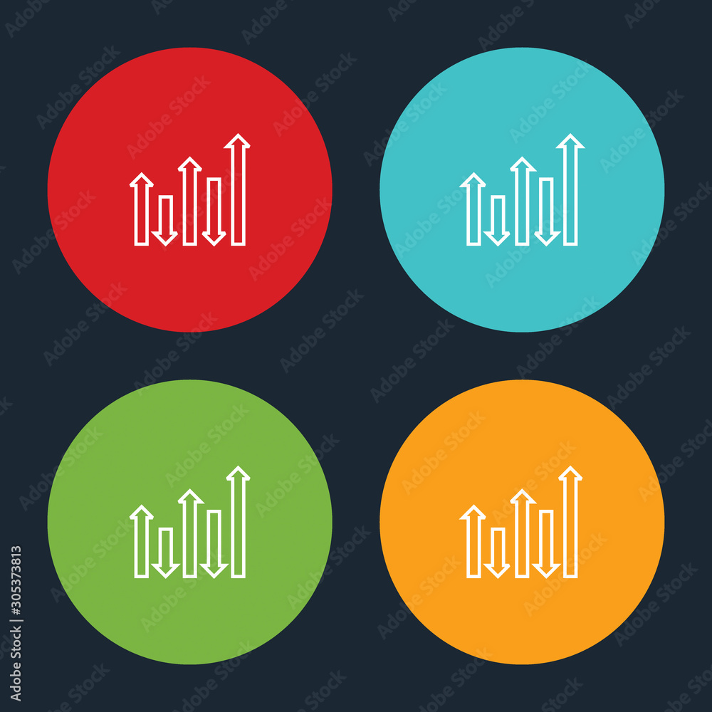 Poster very useful growth graph line icon on four color round options.