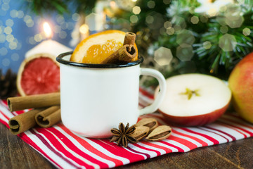 Christmas mulled wine. Mocktail. Soft drink.nonalcoholic. Hot compote with dried fruits, spices.