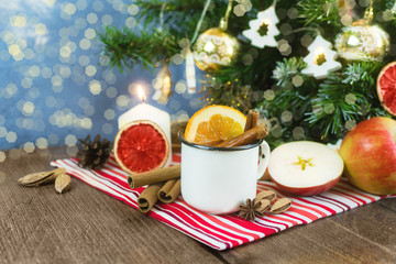 Christmas mulled wine. Mocktail. Soft drink.nonalcoholic. Hot compote with dried fruits, spices.