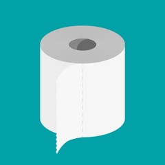 White roll of toilet paper. Hank of paper for toilet. Vector illustration in flat style