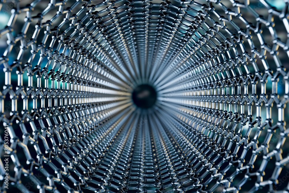 Poster graphene molecular nano technology structure on a blue background - 3d rendering