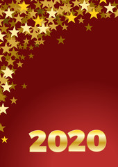 2020 Happy New Year celebrate vertical card with holiday greetings and golden stars