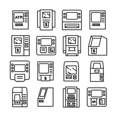 ATM, money machine icons set line design