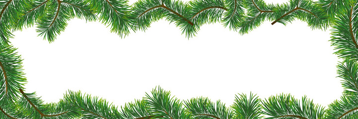 Christmas background with fir branches. Vector illustration with frame and copy space