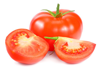 fresh tomatoes with slices isolated on white background