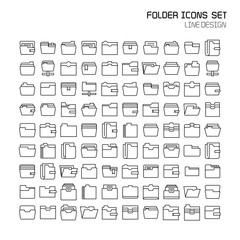 big set of folder and archive icons line vector