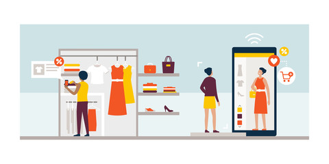 Women using innovative technologies for shopping