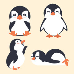 Cute fat penguin vector set