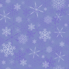 Fototapeta na wymiar Seamless winter pattern with white snowflakes on a purple background. Winter vector illustration for fabric, paper, wallpaper.