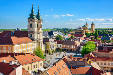 Panoramic view to the old town of Eger, Hungury - 305378424