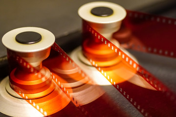 closeup,35mm film negative in the machine