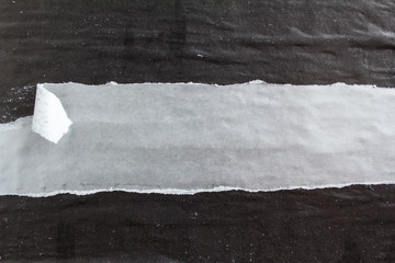 Black and silver gray crumpled, ripped and peeling shabby gloss paper posters with rough surface...