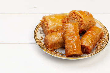 Close up photo of Delicious Turkish Baklava served on a plate