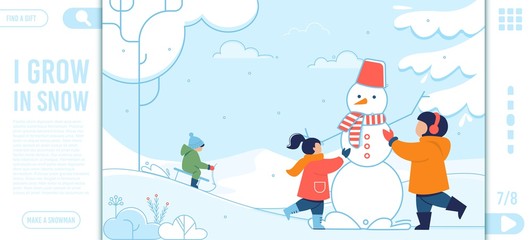 Landing Page with Kids Enjoying Winter Fun Design