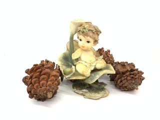 Angel coral holiday decoration on white background