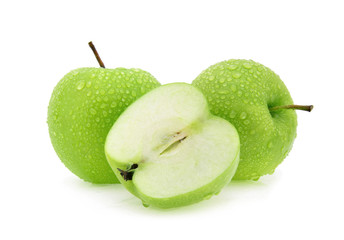 green apple with water drops  isolated on white background