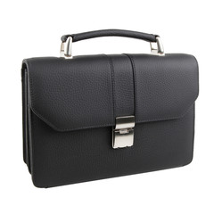 Business bag or case in black leather. Isolated on white