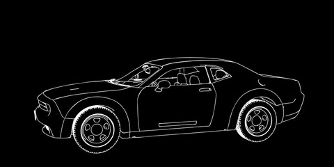 Fototapeta na wymiar Sedan car. 3d Vector outline illustration.