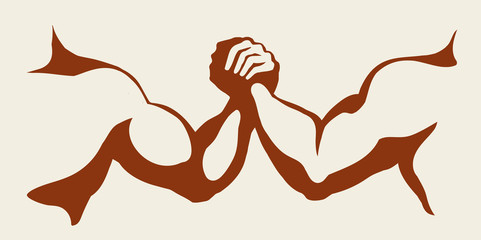 Hand wrestling contest. Vector drawing