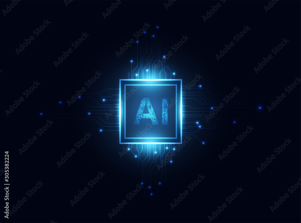 Poster abstract technology ai computing chipset on circuit board concept working data of artificial intelli
