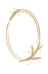 Vector vertical dotted oval frame with Christmas fir branch decoration.
