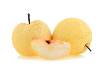 Fresh yellow Chinese pears isolated on white background.