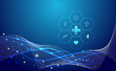 Abstract health medical science healthcare icon digital technology science concept modern innovation,Treatment,medicine on hi tech future blue background. for wallpaper, template, web design