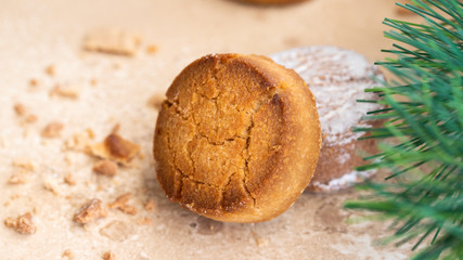 Spanish Christmas traditional treats Mantecado,  popular shortbread made from: wheat flour,...